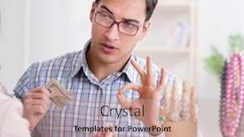  Presentation with evaluation - Presentation enhanced with woman-visiting-jeweler-for-jewelery background and a coral colored foreground