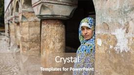  Presentation with old traditional romanian folk costumes - Amazing PPT layouts having woman visiting old historical city backdrop and a coral colored foreground