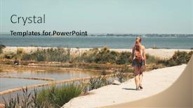  Presentation with marsh - Presentation design with woman-visiting-salt-marsh background and a lemonade colored foreground