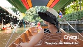  Presentation with floating - Presentation featuring woman visiting the floating market background and a red colored foreground