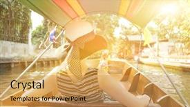  Presentation with floating - PPT theme consisting of woman visiting the floating market background and a yellow colored foreground