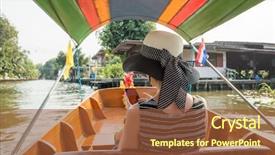  Presentation with floating - Colorful slides enhanced with woman visiting the floating market backdrop and a tawny brown colored foreground