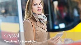  Presentation with bus stop - Slides with woman waiting at bus stop background and a coral colored foreground