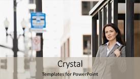  Presentation with bus stop - Beautiful theme featuring woman waiting at bus stop backdrop and a mint green colored foreground