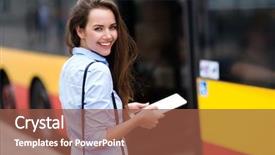  Presentation with bus stop - Slide set with woman waiting at bus stop background and a tawny brown colored foreground