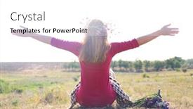  Presentation with summer sun - Audience pleasing slide deck consisting of woman waiting for summer sun on meadow backdrop and a white colored foreground