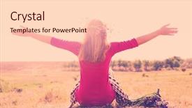  Presentation with summer sun - Audience pleasing slide deck consisting of woman waiting for summer sun on meadow backdrop and a lemonade colored foreground