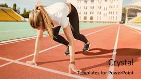  Presentation with waiting - Colorful PPT theme enhanced with portrait of a sports woman backdrop and a coral colored foreground