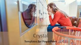  Presentation with laundromat - Slides consisting of woman-waits-sitting-in-front background and a coral colored foreground