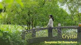 Presentation with walk - Presentation theme having woman-walk-along-the-garden background and a tawny brown colored foreground