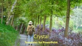  Presentation with trail - Presentation theme with woman-walk-along-the-hiking and a tawny brown colored foreground