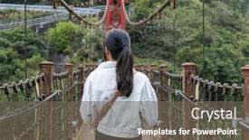  Presentation with suspension bridge - Slide set having woman-walk-along-the-suspension and a gray colored foreground