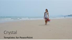  Presentation with walk - Audience pleasing PPT theme consisting of woman-walk-in-the-beach backdrop and a light gray colored foreground