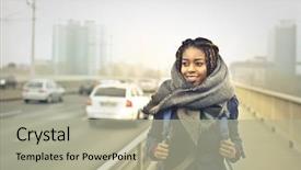  Presentation with walk - Beautiful theme featuring woman walk in the city backdrop and a mint green colored foreground