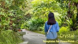  Presentation with walk - PPT theme having woman-walk-in-the-countryside background and a tawny brown colored foreground