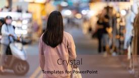  Presentation with walk - PPT layouts having woman-walk-into-the-street background and a coral colored foreground