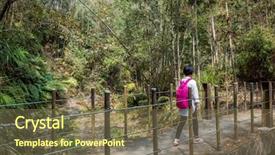  Presentation with forest bridge - Presentation design featuring woman walk on the bridge background and a  colored foreground