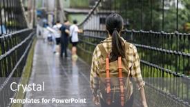  Presentation with suspension bridge - Slide set having woman-walk-the-suspension-bridge and a gray colored foreground