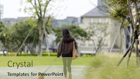  Presentation with dog park - Presentation design consisting of woman-walk-with-her-dachshund background and a  colored foreground