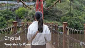  Presentation with suspension bridge - Slide set enhanced with woman-walking-across-the-suspension background and a gray colored foreground