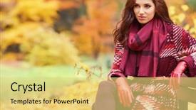  Presentation with sad woman walking - Amazing PPT layouts having woman walking in autumn park backdrop and a  colored foreground