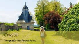  Presentation with nouvelle aquitaine - PPT layouts with woman-walking-in-blaye-citadel background and a  colored foreground