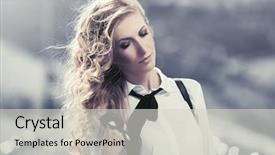  Presentation with city street - Slide set consisting of woman walking in city street background and a light gray colored foreground