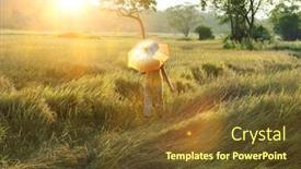  Presentation with sunshine - Cool new presentation design with woman-walking-in-field backdrop and a tawny brown colored foreground
