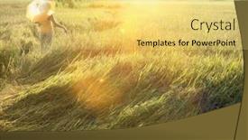  Presentation with field - PPT theme with woman-walking-in-field background and a yellow colored foreground