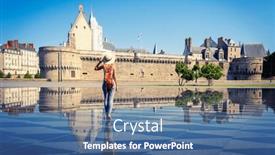  Presentation with mirror - PPT theme featuring woman-walking-in-mirror-water background and a ocean colored foreground