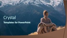  Presentation with walking nordic - Cool new presentation theme with woman-walking-in-mountains-enjoying backdrop and a ocean colored foreground