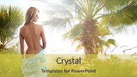  Presentation with paradise - PPT theme consisting of woman walking in paradise garden background and a yellow colored foreground