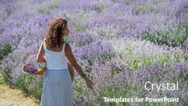 Presentation with woman gathering - Presentation theme consisting of woman-walking-in-the-flowering background and a gray colored foreground
