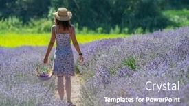  Presentation with woman gathering - Beautiful PPT layouts featuring woman-walking-in-the-flowering backdrop and a gray colored foreground
