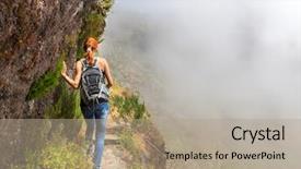  Presentation with sad woman walking - Presentation theme consisting of woman walking in the path background and a coral colored foreground