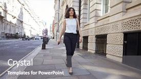  Presentation with sad woman walking - Colorful slide deck enhanced with woman walking in the street backdrop and a gray colored foreground