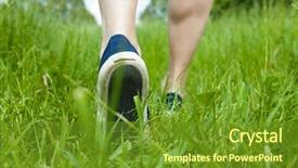  Presentation with woman sport - Beautiful slides featuring woman walking on green grass backdrop and a tawny brown colored foreground