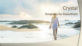  Presentation with golden woman - Cool new slide set with woman walking on sand beach backdrop and a cream colored foreground