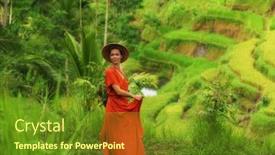  Presentation with rice - Audience pleasing slides consisting of woman-walking-on-tegalalang-rice backdrop and a tawny brown colored foreground