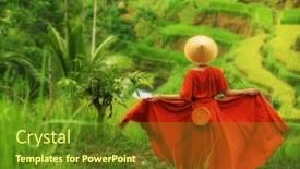  Presentation with rice - Theme featuring woman-walking-on-tegalalang-rice background and a tawny brown colored foreground
