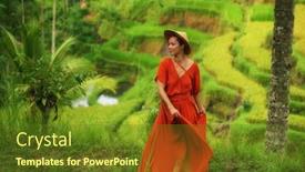  Presentation with rice - Cool new PPT theme with woman-walking-on-tegalalang-rice backdrop and a tawny brown colored foreground