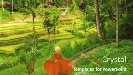  Presentation with bali - PPT layouts consisting of woman-walking-on-tegalalang-rice background and a tawny brown colored foreground