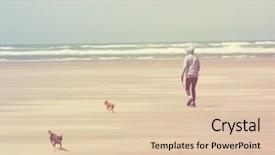  Presentation with sad woman walking - Colorful presentation design enhanced with woman walking on the beach backdrop and a lemonade colored foreground