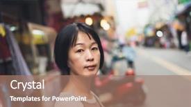  Presentation with vendor - Audience pleasing slide set consisting of woman walking on the street backdrop and a coral colored foreground