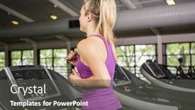 Presentation with treadmill - PPT theme featuring woman-walking-on-treadmill background and a dark gray colored foreground
