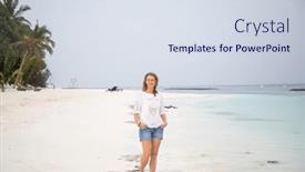  Presentation with pastel - Presentation having woman-walking-on-tropical-beach background and a sky blue colored foreground
