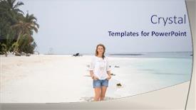  Presentation with pastel - Presentation theme with woman-walking-on-tropical-beach background and a sky blue colored foreground