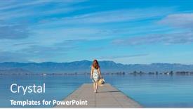  Presentation with walking - PPT layouts enhanced with woman-walking-on-wooden-pier background and a teal colored foreground