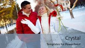  Presentation with man vs woman - Theme enhanced with woman walking outdoor in winter background and a  colored foreground