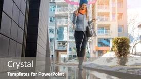  Presentation with walking - Theme featuring woman-walking-through-the-puddles background and a gray colored foreground